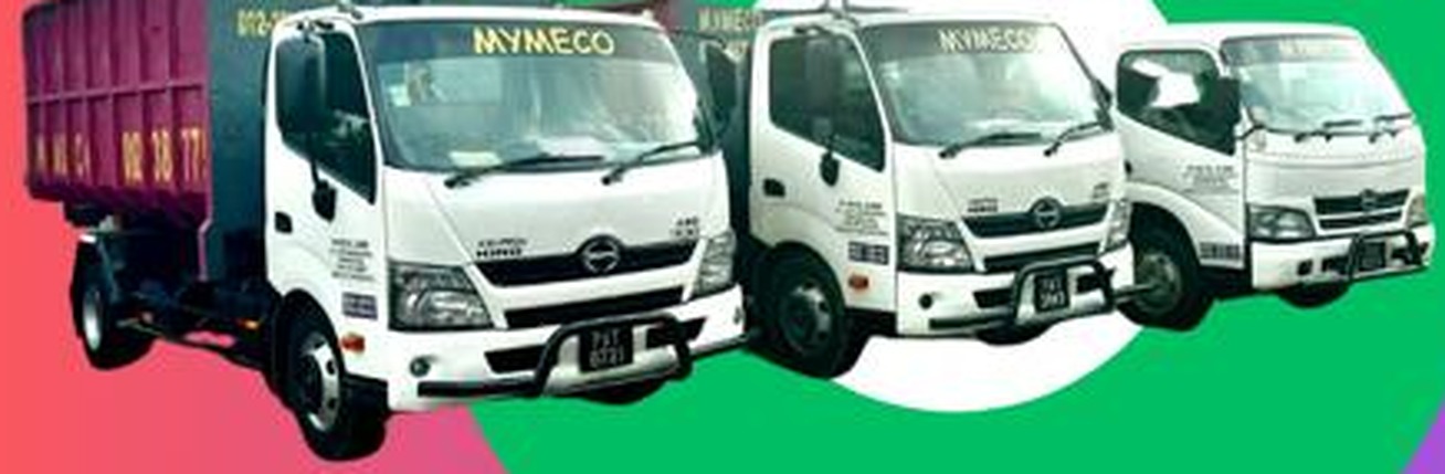 MYMECO Waste Management trucks and dumpster